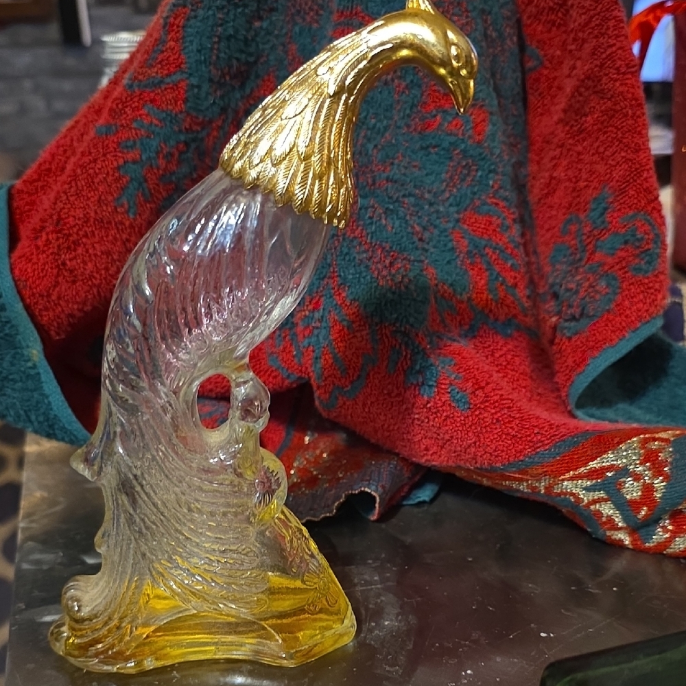 Avon Gold and Clear Glass Peacock Sculpture